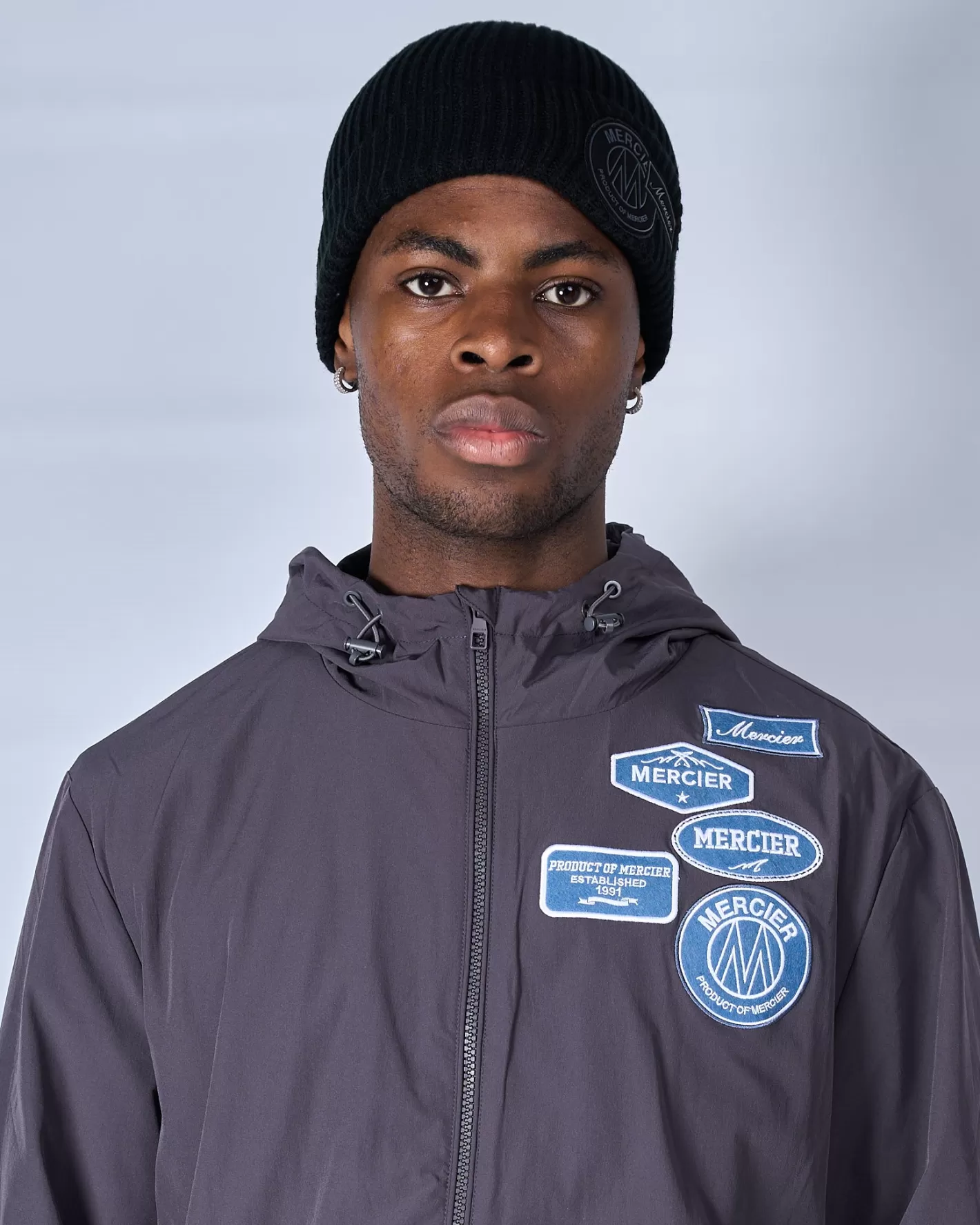 Homme Mercier Accessoires | Couvre-chef<Black Tonal Badge Ribbed Beanie