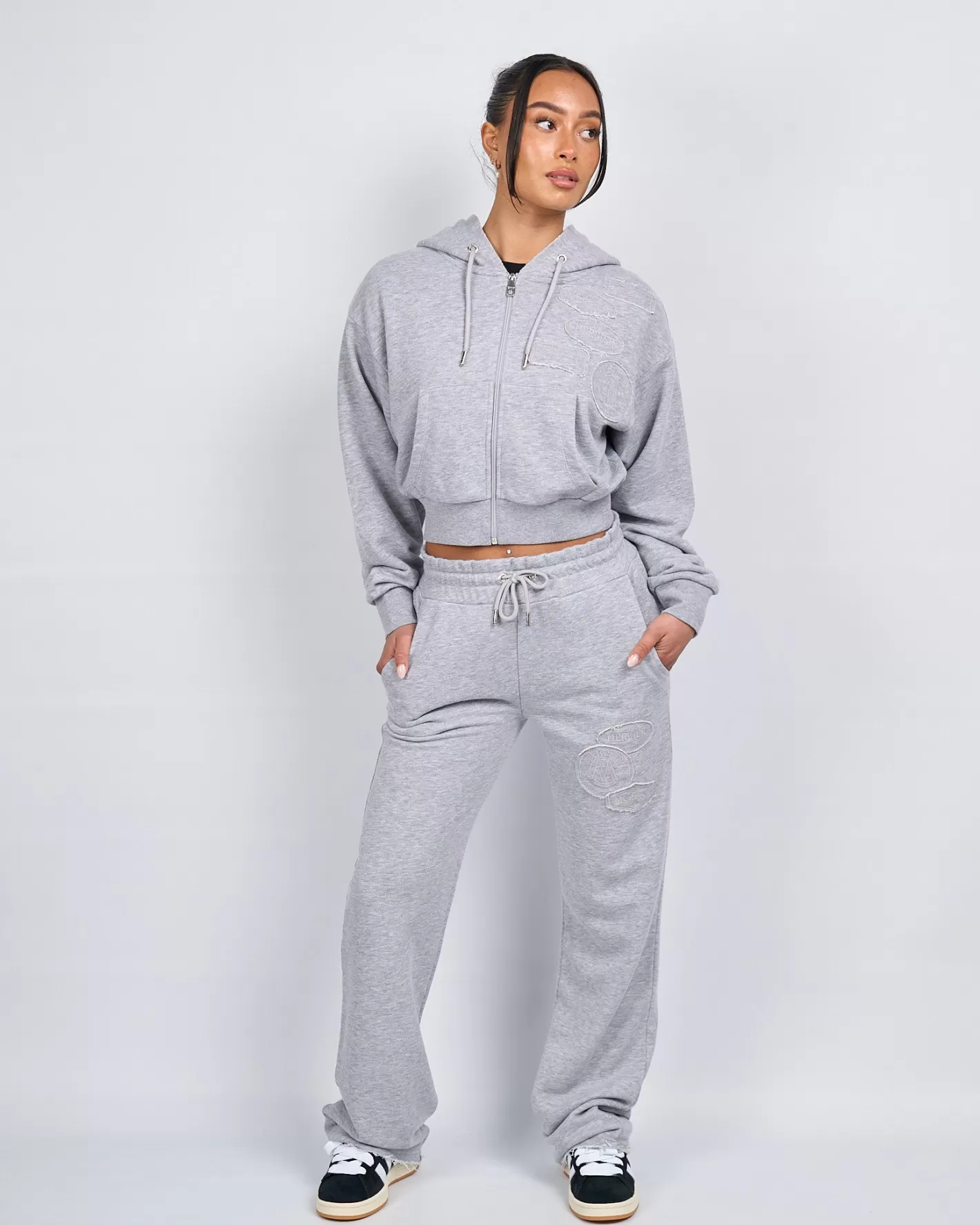 Femme Mercier Pantalons De Jogging/leggings Pour Femmes | Survêtements Pour Femmes<Joggers Gris Marl OG Badge Raw Pour Femmes