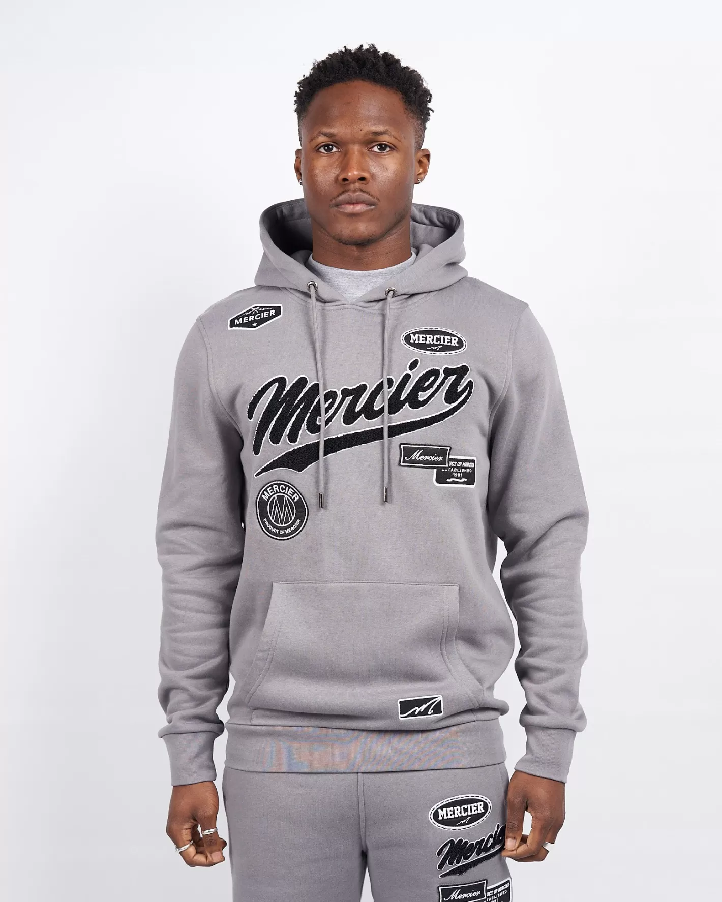 Homme Mercier Hauts De Survêtement/sweats À Capuche | Survêtements<Sweat à Capuche Gris Acier Teams Badge