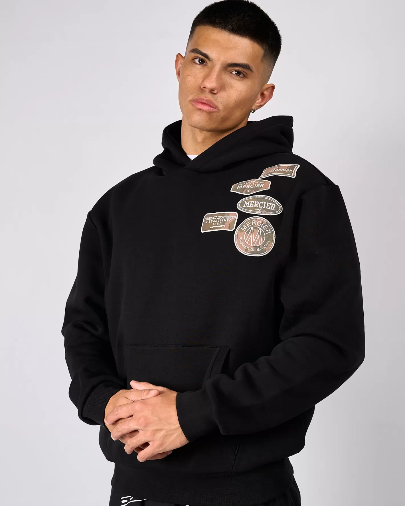 Homme Mercier Hauts De Survêtement/sweats À Capuche<Sweats à capuche noirs Camo AND Badge