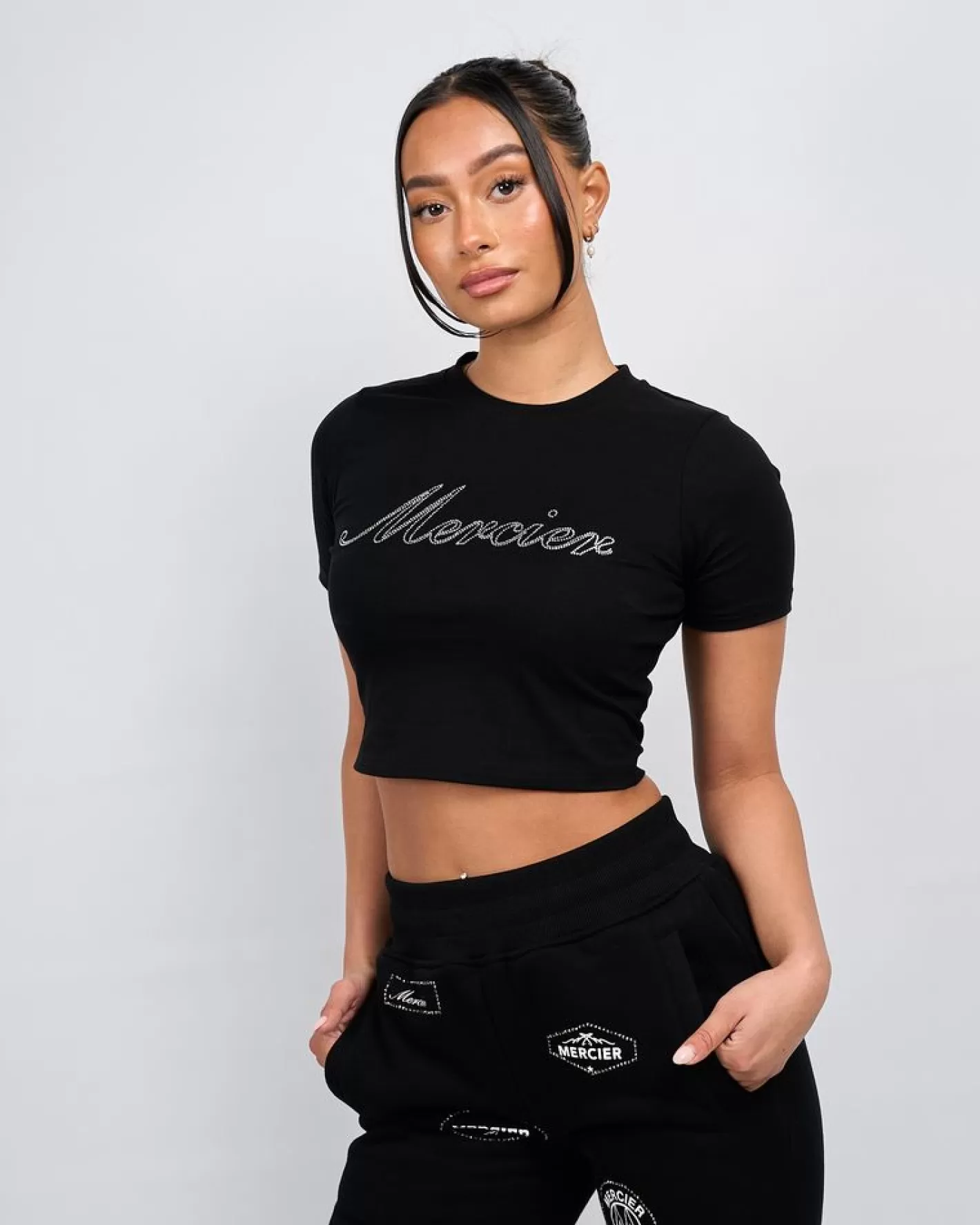 Femme Mercier Hauts Pour Femmes 23<Womens Black Script Diamante Baby Tshirt
